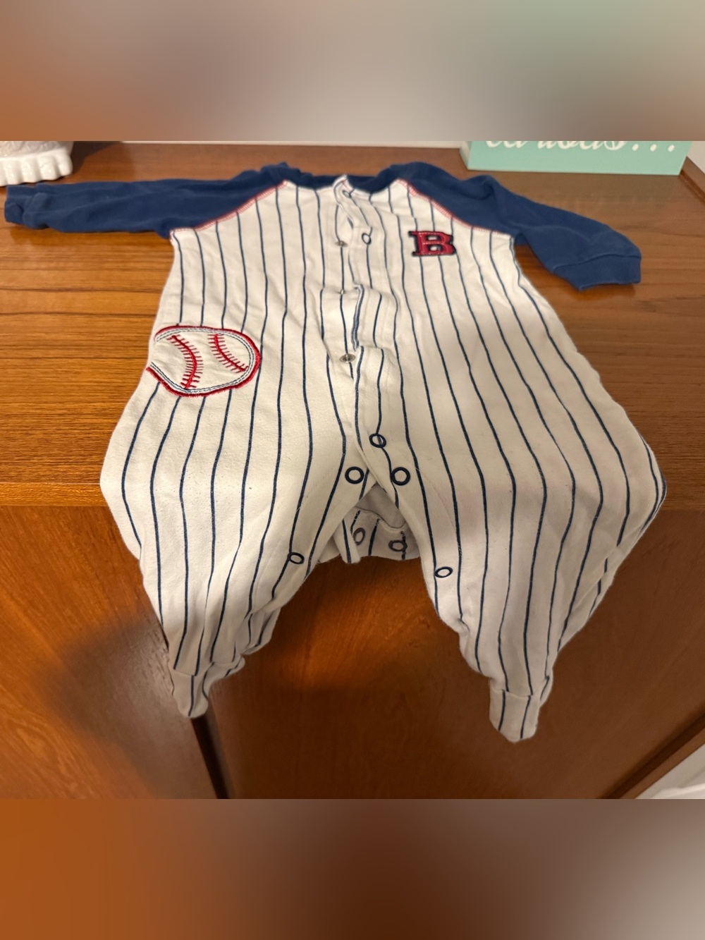 Boots Navy and White Pinstripe Baseball One-Piece size 6 months